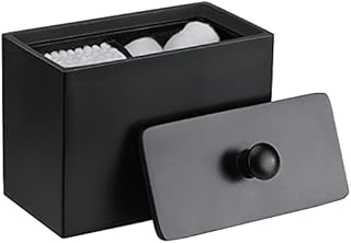 Luxspire Cotton Swab Holder, Resin Cotton Ball Canister with Lid, 2 Compartments Dispenser Storage Box Cosmetics Countertop Organizer Containers for Cotton Pads, Rounds - Matte Black