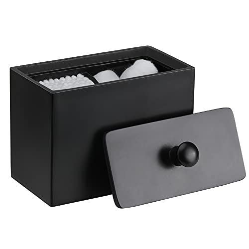 Luxspire Harz Wattepadspender Wattestäbchen Halter, Makeup Organizer Aufbewahrungsbox mit Deckel für Badesalz Q-Tips, Baumwollbehälter für kosmetisches 2 Fächern Kosmetikorganiser, Mattschwarz