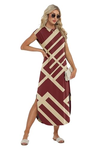 Image of HiMONE Beach Vacation Dresses for Women 2025 Sundress Cap Sleeves Casual Maxi Beach Dress with Pockets XS-2XL
