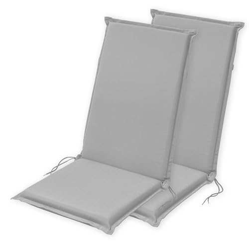 Traumnacht Komfort 2er Set Hochlehnerauflagen Outdoor silber, Bezug abnehmbar, mit Eckbändern und Einstellband, 120 x 50 x 6 cm, Öko-Tex...