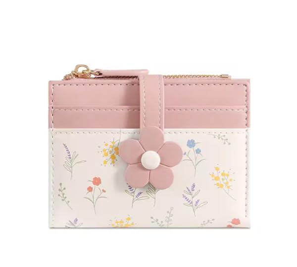 Image of Girls Mini Wallet - Cute Floral | Compact Wallet, Zipper Coin Pocket, Card Holder, ID Window