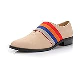DUNION Women's Cling Fashion Comfortable Rainbow Low Heels Almond Toe Casual Penny Loafers Daily Shoe,Cling Nude Fabric,8.5 M US