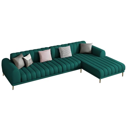 Image of Casaliving Herrick RHS 6 Seater L Shape Sofa Set with 2 Puffy for Living Room (Pine Colour) Premium Velvet Fabric Sofa Set for Living Room