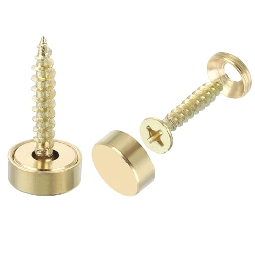 uxcell 16Pcs Brass Decorative Screws with Caps, 12 mm Mirror Screws Cover Self-Tapping Screws for Furniture Fixing, Gold
