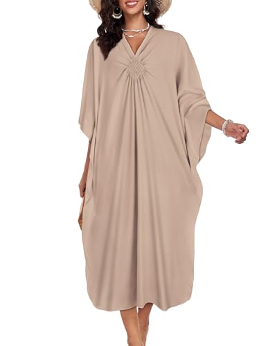 Image of Kaftan Dresses for Women V Neck Caftans Batwing Sleeve Beach Cover Ups | JILUVIN Plus Size Long Floral Print Dress, Loose Fit Maxi Casual Moomoo, Lounge House Mumu Nightgown Summer Vocation 2026