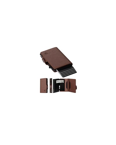 Image of Card Blocr Leather Wallets for Men RFID Blocking Pop Up Wallet Brown CaseID | Designed with Aluminum Core, Compact Case Stores Payment Items & Cash with Easy Access Supporting Carry & Travel
