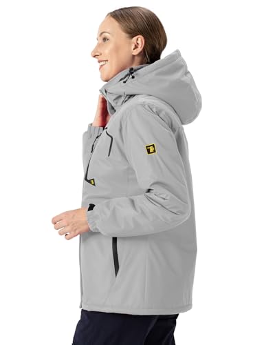 donhobo Damen Softshelljacke Winddicht Wasserabweisende Outdoorjacke Winter Warme Gefüttert Skijacke Wanderjacke mit Kapuze (Hellgrau, XXL)