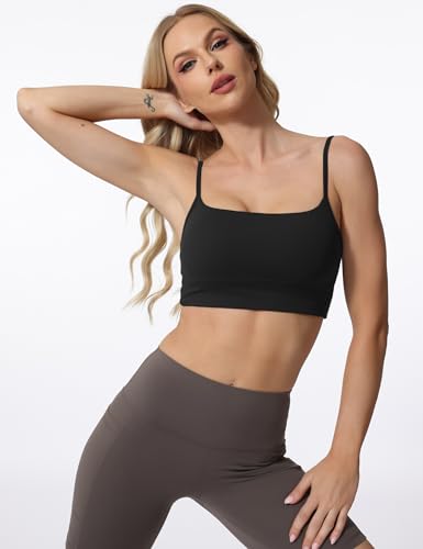 Image of Sports Bras for Women Spaghetti Strap Padded for Yoga Running Gym Workout, Wireless Scoop Neck Bras Crop Tank Top