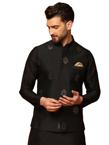 Image of Kisah Men's Cotton Blend Embroidered Nehru Jacket Regular Fit | Designer Ethnic Layering | Wedding & Occasion Wear