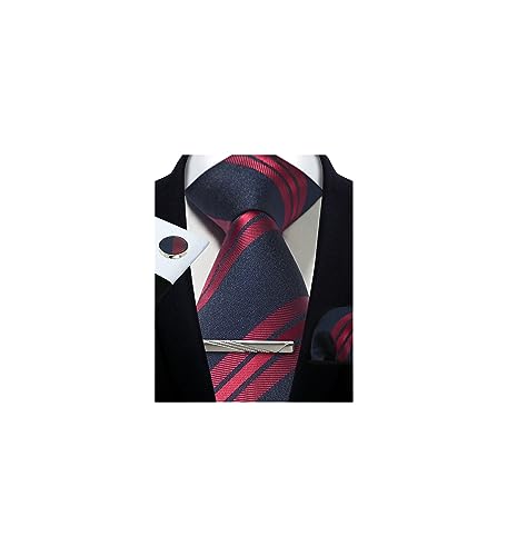 Image of Striped Plaid Polka Dot Mens Tie Formal Necktie Pocket Squares Ties Clips Cufflinks Classic for Men Set