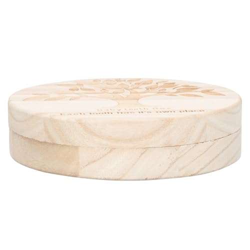 OSOLADY Caja de Madera Natural para Guardar Dientes de Leche y Cabello Fetal, Diseño Redondo, Organizador para Recuerdos de Bebés en Etapas Tempranas