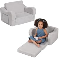 BestRoyal Comfy Toddler Chair, 2-IN-1 Toddler Couch Fold Out, Kids Sofa Bed for Boys & Girls, Grey