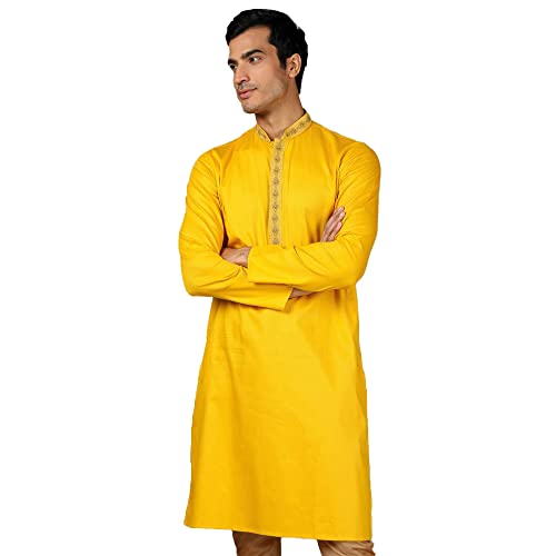 Image of by Shoppers Stop Solid Polyester Cotton Slim Fit Mens Kurta