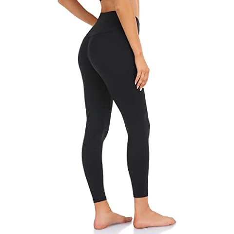 YUNOGA Women's High Waist Workout Leggings No Front Seam Tummy Control Yoga Pants (M, Black) Cover