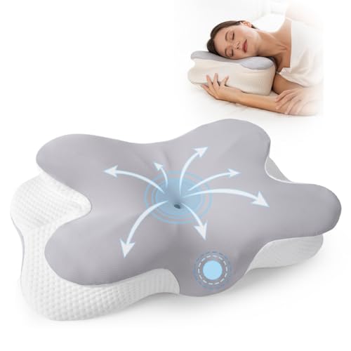 EHOTER - Oreillers Anti-ronflements, Coussin Memoire De Forme Oreiller Ergonomique Cervical pour Ceux Qui Dorment sur Le Côté, sur Le Dos Ou sur Le Ventre (Gris)
