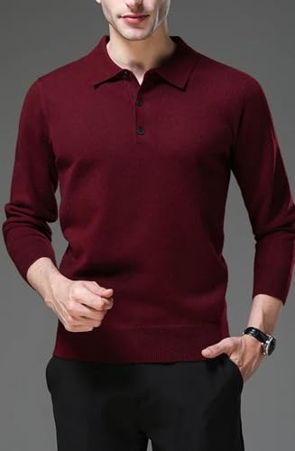 Men’S Wool Solid Turn-Down Collar Long Sleeve Stretch Knitted Pullover Sweater for Business Casual Wear3