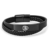 Bracelet officiel Club Merchandise Arsenal FC en acier inoxydable et cuir noir plaqué IP pour homme