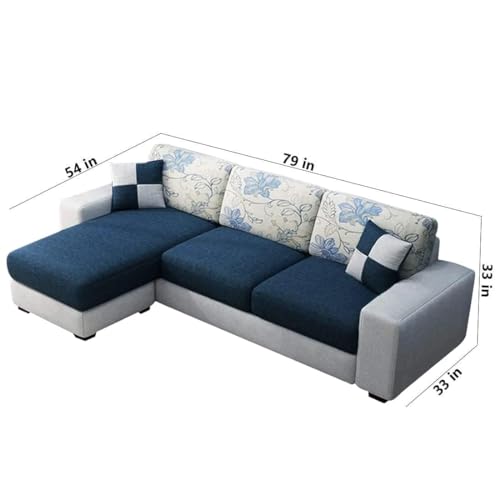 FURNY Florida Fabric 4 Seater LHS Sectional L Shape Sofa Set (Blue-Light Grey)