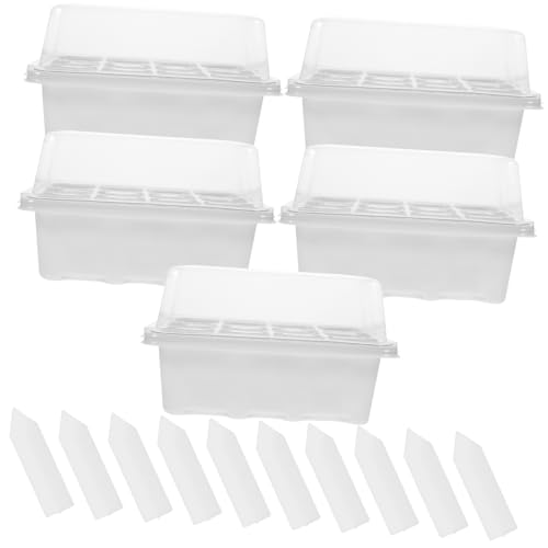 ibasenice Kit pour Semis avec Étiquettes Plateau de Germination Transparent et Blanc Tray pour Plantes Outil Jardinage pour Intérieur et Extérieur Support pour Bulbes et Pot Germination