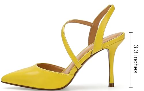 Image of Closed Toe Slingback Heels Wedding High Stiletto Heel for Women 3.3 Inch Ankle Strap Pointed Toe Pumps Prom Dress Bride Shoes for Dinner Party Sexy