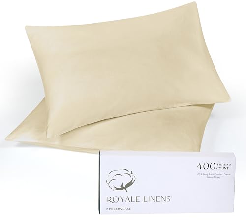 Image of Royale Linens 400 Thread Count 100% American Grown Cotton King Pillowcase Set - Luxury Sateen King Pillow case - 20 inchx40 inch Inch Soft & Smooth Set of 2 Beige Pillowcases - (King, Moroccan Sand)