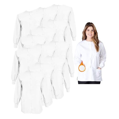 M&M SCRUBS Women's Scrub Jacket Warm Up Lightweight Medical Scrub Jacket - Pack of 12 Set (White, Medium)