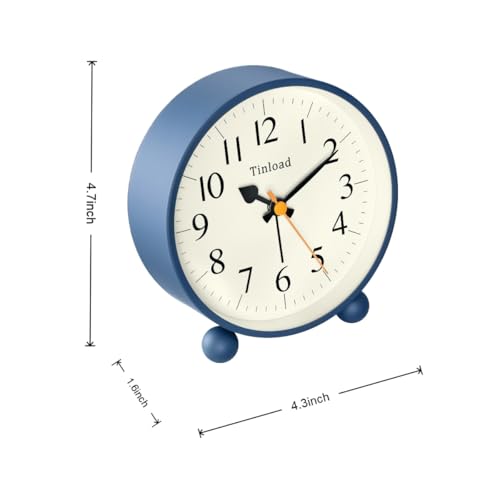 Image of Tinload 4.5 inch Vintage Retro Analog Alarm Clock, Super Silent Non Ticking Small Clock with Manual Light, Snooze, Battery Operated, for Living Room, Bedroom, Bedside, Desk(Blue)