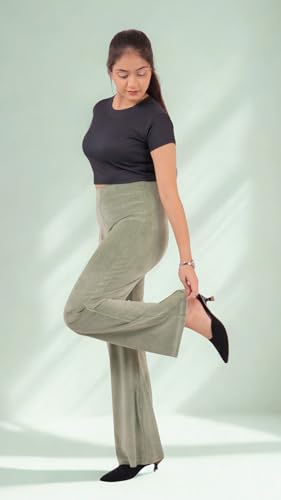 Image of Pink Shell Women's High Waist Bell Bottom Pants in Velvet