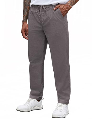COOFANDY Mens Casual Pants Elastic Waist Drawstring Chino Pants Cotton Twill Trousers with Pockets
