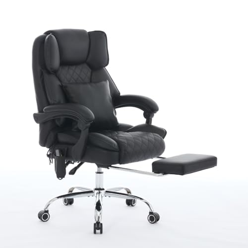 Ergonix Heated & 2-Point Kneading Massage Office Chair with Footrest | 500 lbs Heavy People | Reclining Ergonomic Home Office Work Desk Chair | Managerial & Executive Computer Chair | Leather Black