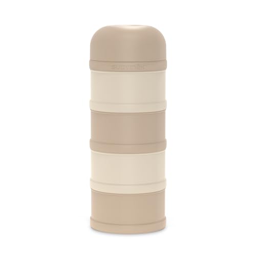 Suavinex, Dosificador de Leche en Polvo y Cereales, Dispensador con 4 Compartimentos, Boquilla y Tapa, Hermético con Cierres de Rosca, Apilable, Apto Para Lavavajillas, para Snacks, Bebés +0M, Beige