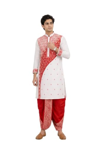 Men's Premium Embroidered Jaffran Silk Kurta with Dupion Silk Dho...
