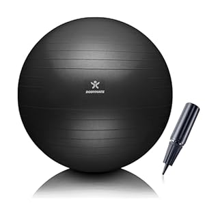 BODYMATE Gymnastikball Sitzball Trainingsball mit GRATIS E-Book inkl. Luft-Pumpe, Ball für Fitness, Yoga, Gymnastik, Core Training, für starken Rücken als Büro-Stuhl ANTHRAZIT 75cm