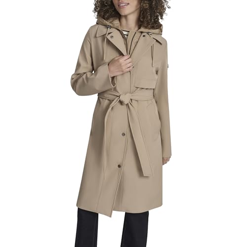 DKNY Women's Belted Trench Coat with Hood – Lightweight Water-Resistant