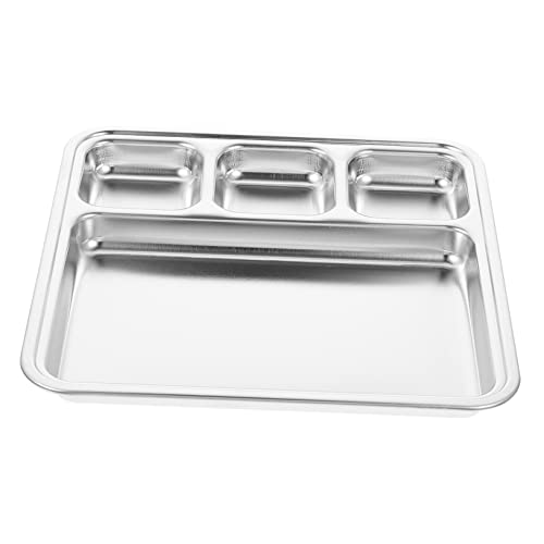 HOLIDYOYO Compartment Serving Plate Stainless Steel Divided Tray for Meals Food Serving Dish for Gatherings Banquets Daily Use Material Easy to Clean Non-deforming Design