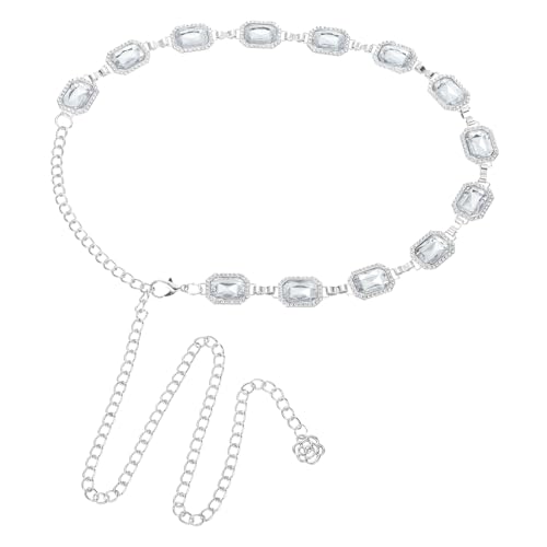 sourcing map Cintura a catena in metallo, cintura a catena concho occidentale con strass in metallo cintura in vita per abiti da donna, 112cm, metallo, strass