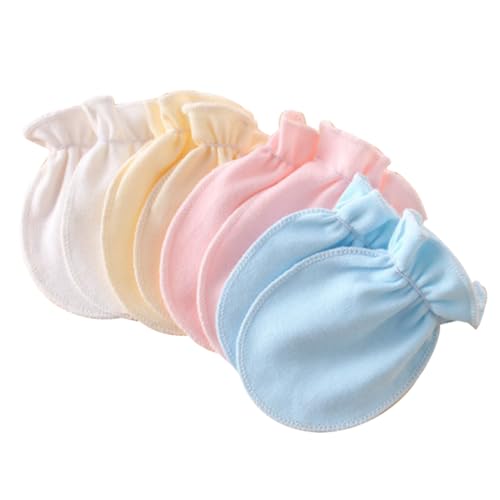 BESPORTBLE 4Pairs Newborn Scratching Gloves Soft Cotton Mittens for Protection Random Color Breathable Comfortable Prevent Scrapes Delicate Skin