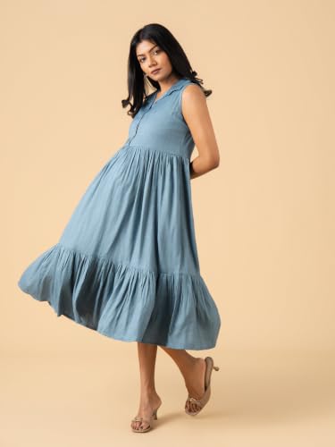 Image of The Mom Store Printed Maternity & Nursing Dress for Women | Cotton | Feeding Dress | Midi Dress | Pregnancy & Postpartum Wear | Stylish Causal Wear Dress for New Mom