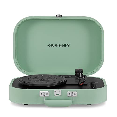 Crosley Discovery Portable Turntable - Bluetooth Record Player, 3-Speed Suitcase Vinyl Player, Home Turntables for Vinyl Records, Built in Stereo Speakers & Bluetooth Receiver, AUX Input, Seafoam