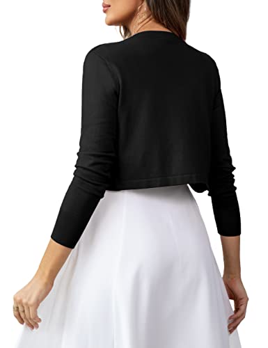 U.vomade Women's Long Sleeve Cropped Cardigan Sweaters Jackets Open Front Shrugs For Dresses Black M #TOP2