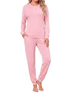 Uniexcosm Schlafanzug Damen Lang, Pyjama Set aus Baumwollmix S-3XL