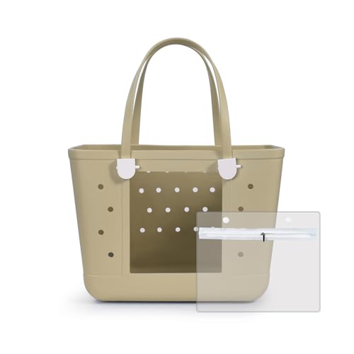 Beach Bags for Women, Beach Tote Waterproof Sandproof with Holes and Window, XL Rubber Tote Bag With Zipper Pocket