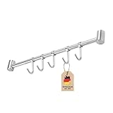 INTIRILIFE Hängeleiste für die Küche aus Edelstahl mit 5 beweglichen Haken zum Bohren - 35.8 x 3.4 x 2.2 cm - Küchen Reling Hakenleiste Halter Küchen Utensilien Stange Tassenhalter Wandhalterung