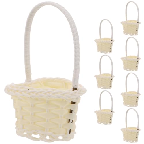 Mobestech Lot de 8 Mini Paniers Tressés en Imitation Rotin Forme Cœur Blanc Petits Paniers avec Anses Décoratifs pour Pâques et Pique-niques et Présents et Loisirs Créatifs