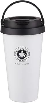 16 OZ Insulated Coffee Mug, Travel Coffee Mug with Leakproof Lid, Coffee Tumbler with Handle, 304 Stainless Steel Mug, Double Walled Vacuum Insulated Mug, White