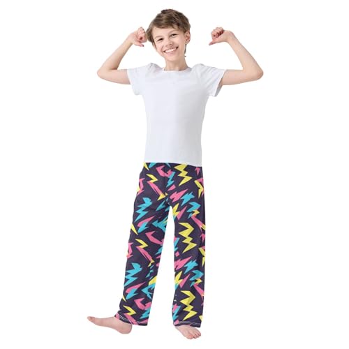 Boys' Pants Colorful Lightning Bolts Blue Long Bottoms Jogger Pants Elastic Waist Trousers with Pockets S-XL2
