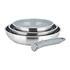 Sitram 716941 Lot de 3 Poêles en Acier Inoxydable gamme ARPEGE Ø 20,24,28 cm - Revêtement Antiadhésif Sain en Céramique effet pierre - manche amovible SITRAMOVIBLE - Tous feux dont Induction