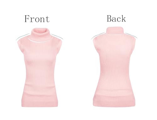 Image of v28 Women Sleeveless High Neck Turtleneck Stretchable Knit Sweater Top