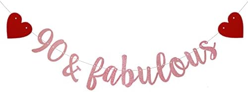 WEIANDBO 90 & Fabulous Rose Gold Glitter Banner,Pre-Strung,90TH Birthday/Wedding Anniversary Party Decorations Bunting Sign Backdrops,90 & Fabulous image 4