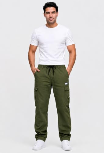 Image of DEELMO Cargo Pant for Men | Cotton Cargo's Pant | Men's Cotton Cargo Trousers | Elastic Drawstring Waist Straight Fit | Comfortable Breathable Cargos for Casual to (Available in Pluse Size)